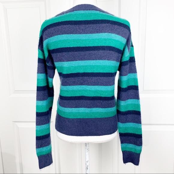 Code x Mode Sweater Women Large Blue Green Striped Crew Neck Pullover Cozy Soft - Picture 5 of 7